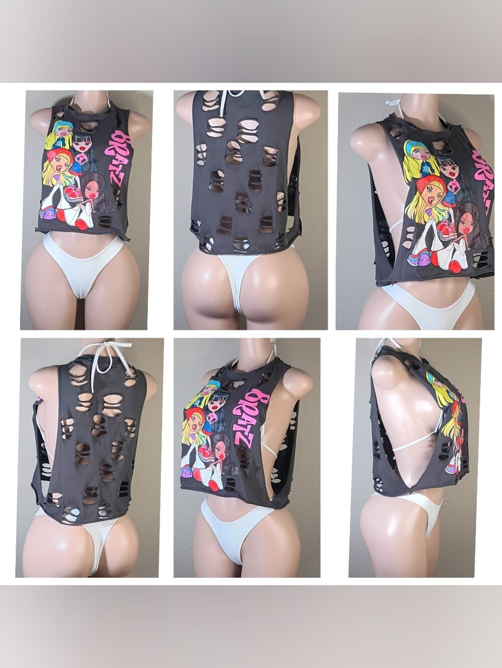 Bratz Gray Custom Distressed Tank Top